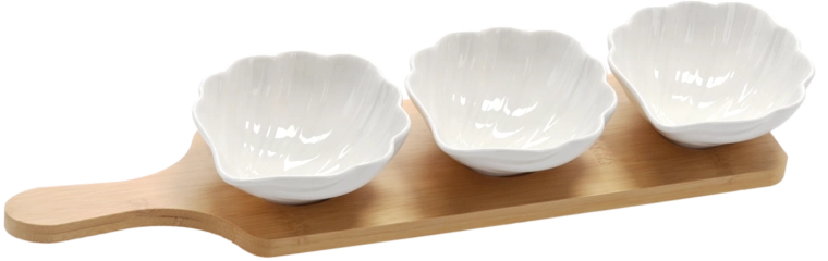 Súprava porcelánových misiek Kwiat s bambusovou podložkou