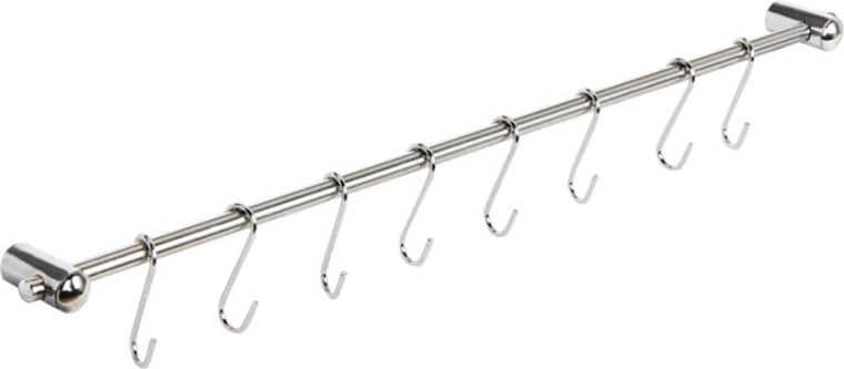 Závesná kuchynská tyč 54 cm s 8 háčikmi, nerez + oceľ