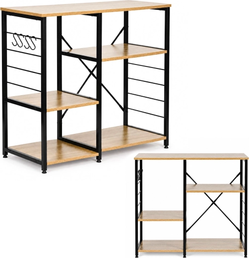 ModernHome voľne stojaci kuchynský regál s háčikmi 90 cm, loft, svetlý dub