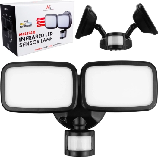 Nástenné LED svetlo s PIR senzorom 20 W, 1500 lm, IP65, neutrálna biela 4000 K, čierne