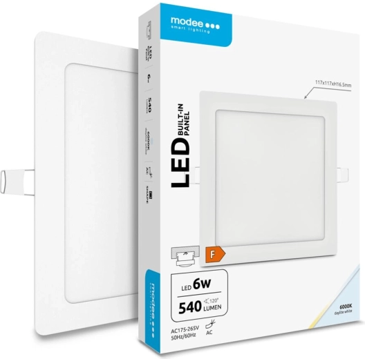 Modee Lighting vstavaný štvorcový LED panel 6 W studená biela 540 lm
