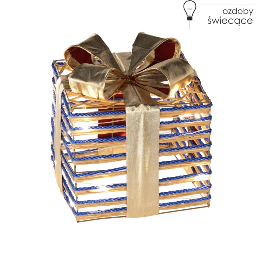 Vianočný svetelný darček s modrou mašľou 20 cm