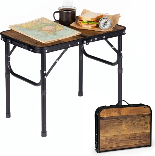 MultiGarden turistický kempingový stolík 60 × 40 cm skladací do kufríka, starý dub