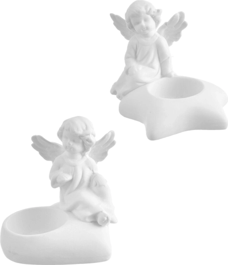 Porcelánový anjel – svietnik na čajovú sviečku, biely, 9 cm