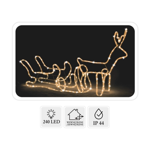 Vianočný LED sob so saňami 120 × 27 × 66 cm, teplá biela + studený flash, do interiéru aj exteriéru