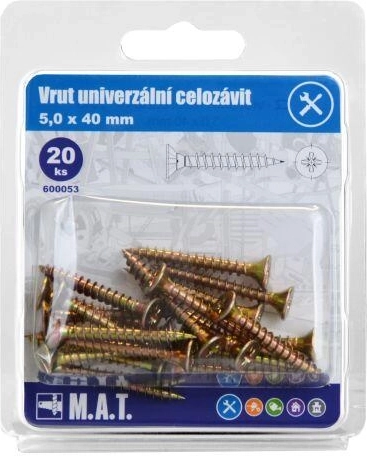 Univerzálny vrut celozávit 5,0 × 40 mm, pozink, 20 ks