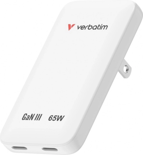 Verbatim Essentials slim GaN nabíjačka 65 W, 2× USB‑C, biela (US/UK/EU)