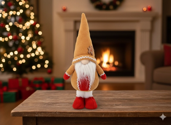 Vianočný škriatok stojaci, oranžový 42 cm