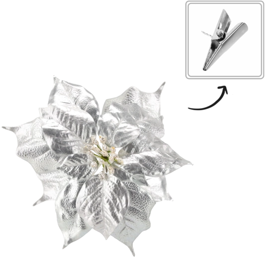 Umelá vianočná hviezda 25 cm strieborná s klipom