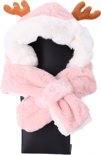 Detská plyšová čiapka so šálom pre deti od 1 do 7 rokov – svetloružová s jeleními uškami