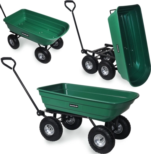 Záhradný transportný vozík s vyklápacou vaňou, 100 l / 300 kg, zelený