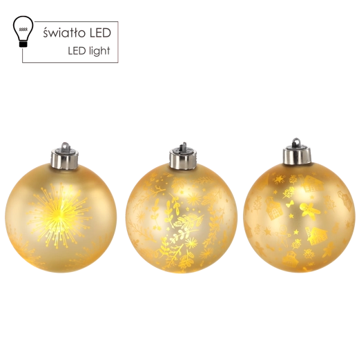 Zlatá sklenená vianočná guľa s LED osvetlením 10 cm