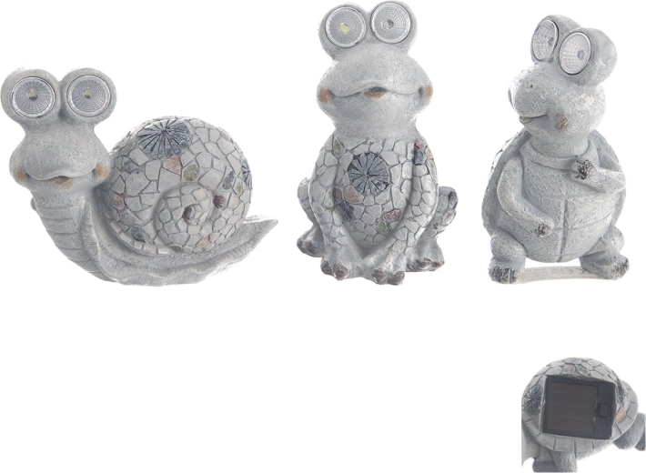Solárna záhradná dekorácia – zvieratko z polystonu, sivé 14 × 7 × 11,5 cm (3 varianty)