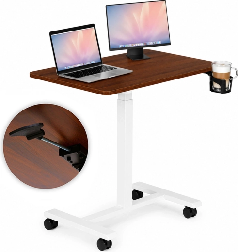 Pojazdný výškovo nastaviteľný stolík na notebook ModernHome 70 × 48 cm, hnedá doska – 1 kus