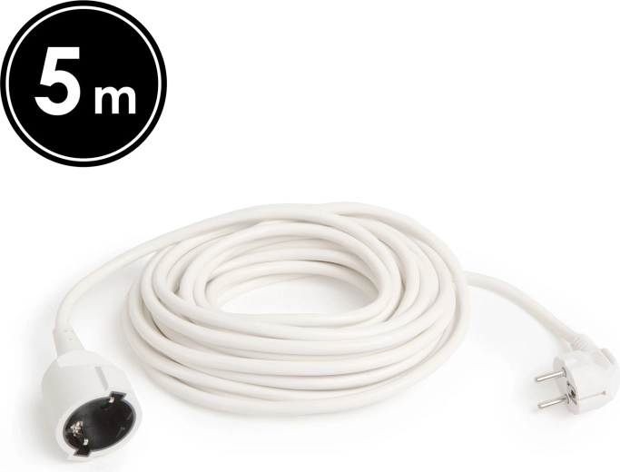 Biely predlžovací kábel 5 m s rovnou zásuvkou