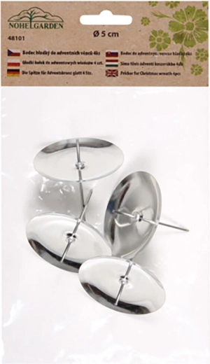 Zápichový držiak na sviečku 50 mm strieborný, sada 4 ks
