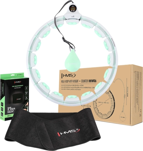 Sada fitness hula hoop so závažím a počítadlom + zoštíhľujúci neoprenový pás HMS