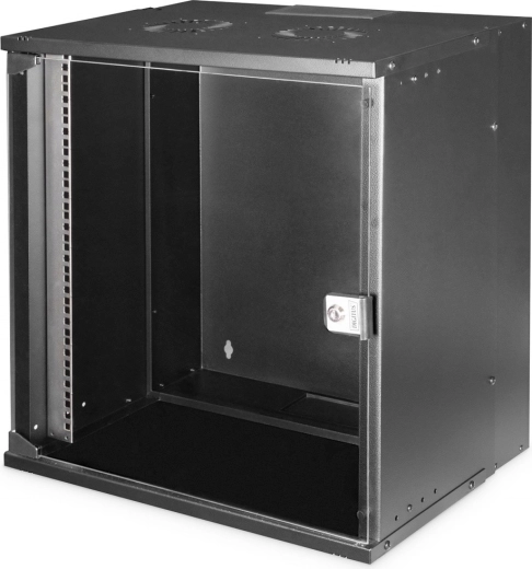 Digitus nástenná racková skriňa 19" 12U SOHO PRO 595 × 540 × 400 mm, čierna, sklenené dvere