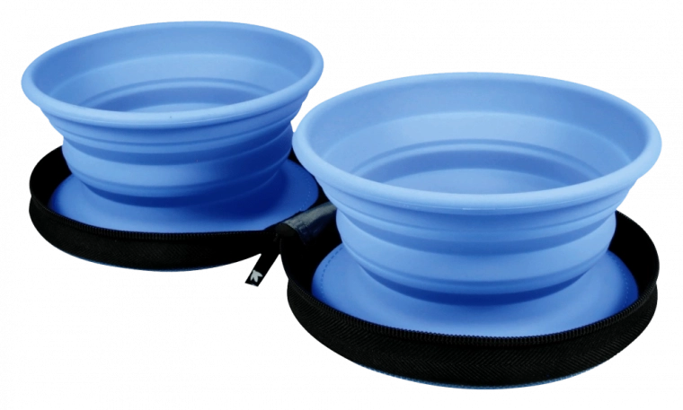 Cestovná dvojitá miska pre psov a mačky KIWI WALKER – modrá, 2 ks