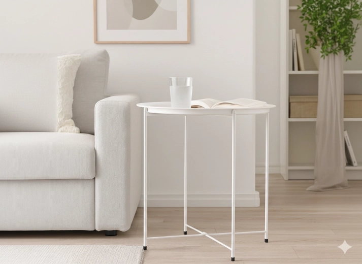 Okrúhly biely kovový konferenčný stolík 47 × 47 × 50,5 cm