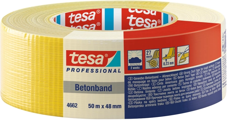 Textilná páska TESA Betonband 48 mm × 50 m žltá, extra lepivá, UV odolná 2 týždne