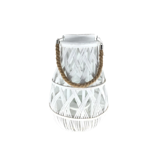 Biely prútený lampáš so sklenenou vložkou 24 × 55 cm