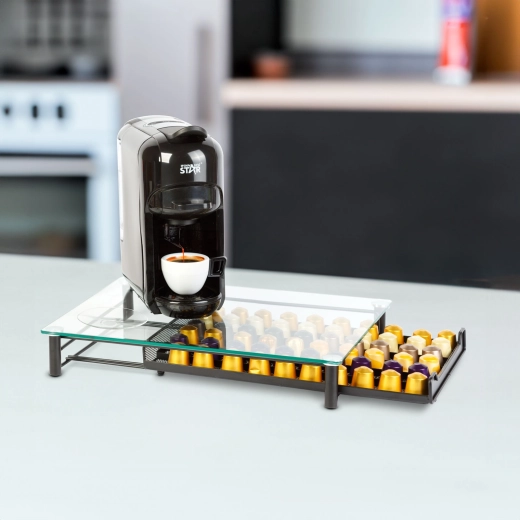 Kovový stojan na kávové kapsuly Nespresso na 60 kapsúl, čierny