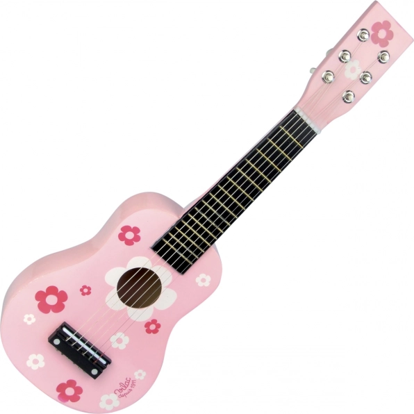 Ružová drevená gitara s kvetmi