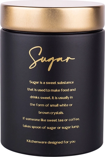 Okrúhla dóza na cukor „Sugar“ čierna matná so zlatým viečkom