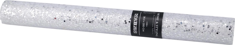 Dekoračná sieťovina s flitrami strieborná 38,5 × 200 cm