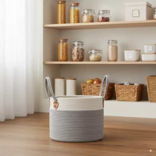 Okrúhly kôš na prádlo a hračky 30 × 24 cm – sivý textilný organizér s úchytmi