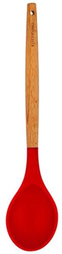 Servírovacia lyžica Kitchisimo, červená, silikón a drevo