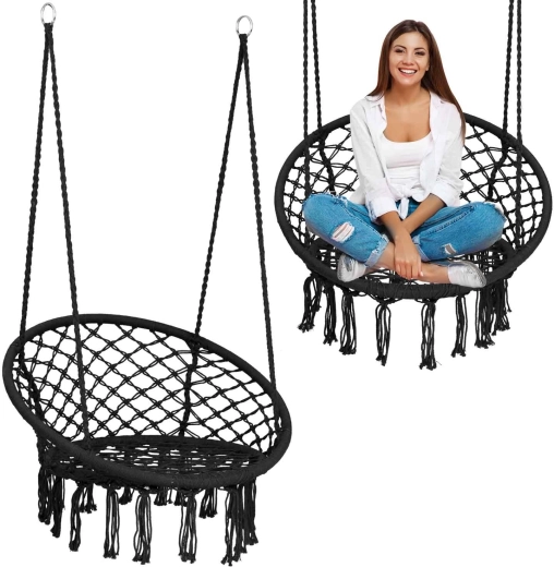 Závesné boho hojdacie kreslo, čierne