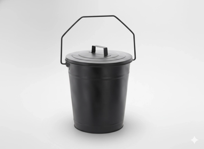 Kovové vedro na popol s vekom 21/27 cm, výška 36 cm