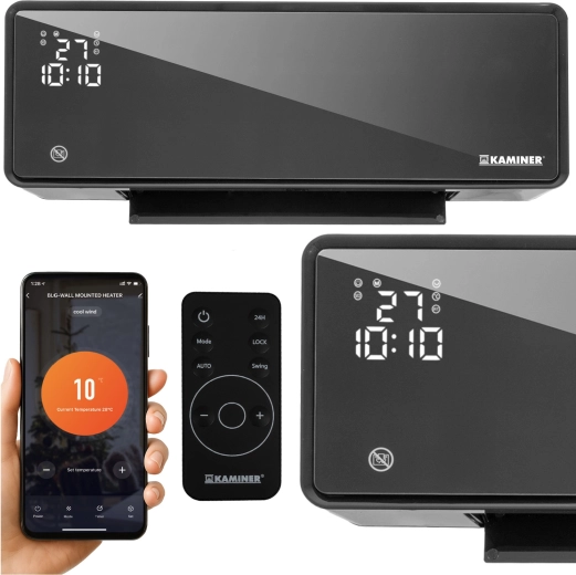 Vzduchová clona KAMINER ZELVION s Wi‑Fi a diaľkovým ovládaním 1000 W / 2000 W čierna – Čierna