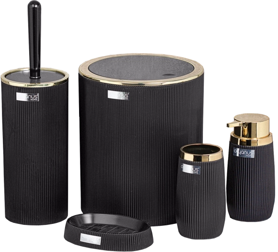 Okrúhla kúpeľňová sada 5 ks čierna/zlatá