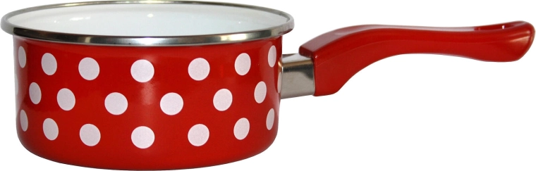 Smaltovaný rendlík s rukoväťou 16 cm, 1,5 l – červená bodka