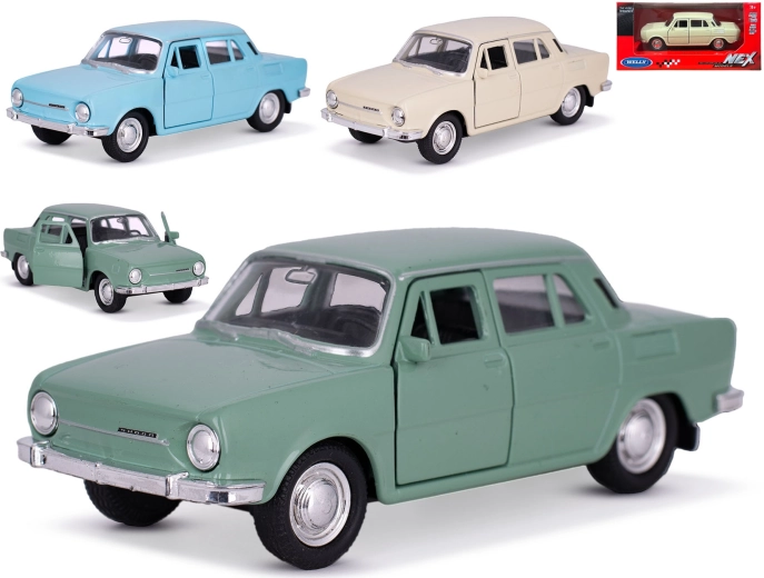 Kovový model auta Škoda 100 Welly 1:34–39 so spätným chodom