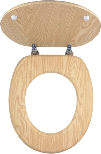 WC sedadlo z jasanu z dyhovanej MDF s chrómovanými úchytmi