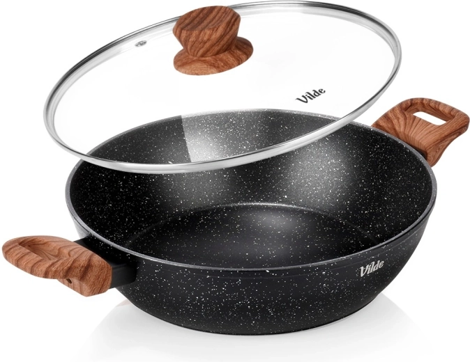 Hlboká granitová panvica so sklenenou pokrievkou 28 cm, 3,5 l – Vilde Granitica Wood