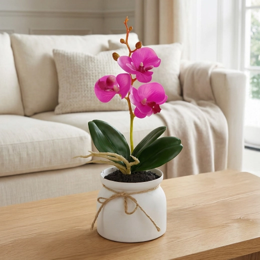 Umelá dekoratívna orchidea v kvetináči – 1 kus