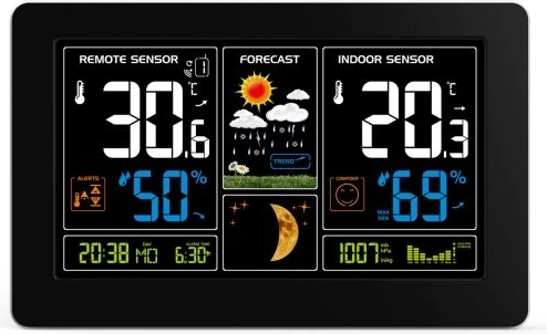Meteostanica Solight s extra veľkým farebným LCD, teplota, vlhkosť a tlak, čierna