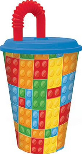 Plastový kelímok so slamkou 430 ml Kocky