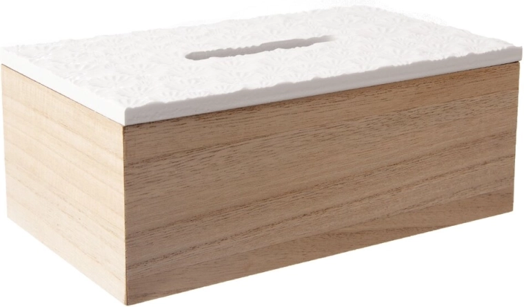 Béžový drevený box na papierové vreckovky 24 × 14 × 10 cm