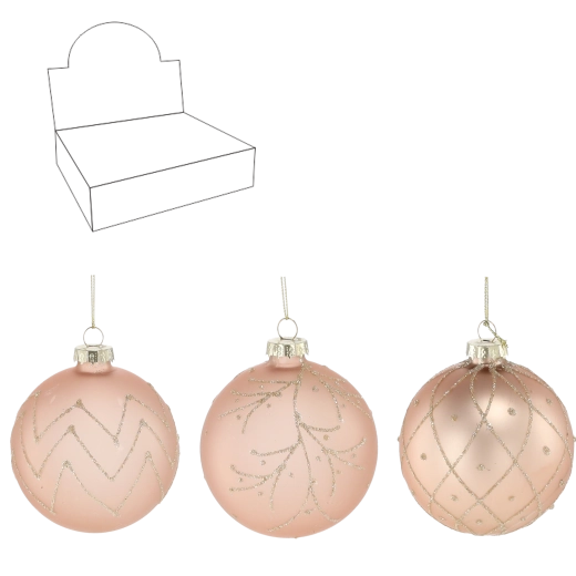 Sada sklenených vianočných gulí 8 cm v béžovej farbe, mix vzorov (12 ks)