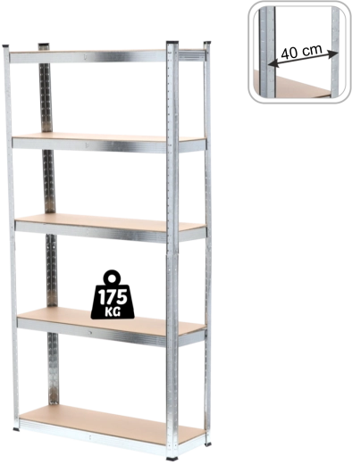 Päťposchodový kovový regál 180 × 90 × 40 cm, nosnosť police 175 kg
