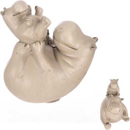 Dekoratívna figúrka hroch – mama a mláďa, sivá, polyresin (2 varianty)