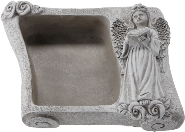 Cementová kvetinová misa s anjelom – sivá kniha 25 × 18,5 × 9,5 cm