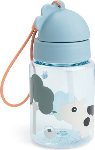 Done by Deer detská fľaša so slamkou Tiny farm modrá 280 ml