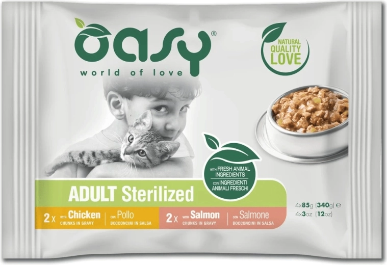 Oasy kapsičky pre sterilizované mačky v šťave, mix chutí 4×85 g